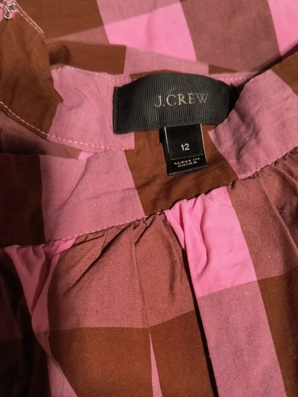 J. Crew Pink and Brown Gingham Full Skirt